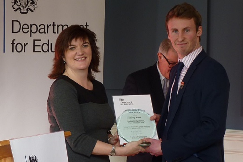 North east teenager receives award from Education Secretary