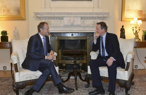 Prime Minister David Cameron meeting EU Council President, Donald Tusk in Number 10 Downing Street.