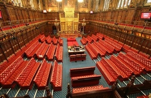 House of Lords chamber. Used under Parliamentary Copyright.