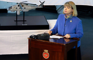 Minister for Defence Procurement Harriett Baldwin announcing the £269M deal on HMS Dragon. Crown Copyright