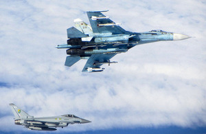 A Russian Su-27 fighter aircraft (top) with an RAF Typhoon [Picture: Crown copyright]