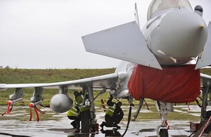 RAF ground crew prepare a Typhoon aircraft