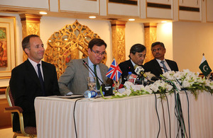 The UK Minister for Trade Policy, Mr Greg Hands, Pakistan’s Minister of Commerce, Mr Muhammad Pervaiz Malik and British High Commissioner to Pakistan, Mr Thomas Drew