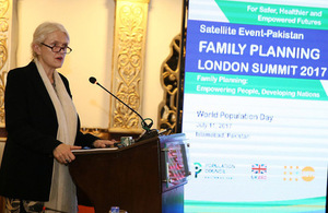 DFID Deputy Head, Judith Herbertson speaking at the Satellite Event in Islamabad-Family Planning Summit London.