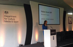 Helen Grant speaking at the Transforming Sport: The Women’s Sport Conference