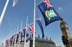 Overseas Territories flags in Parliament Square in June 2013.
