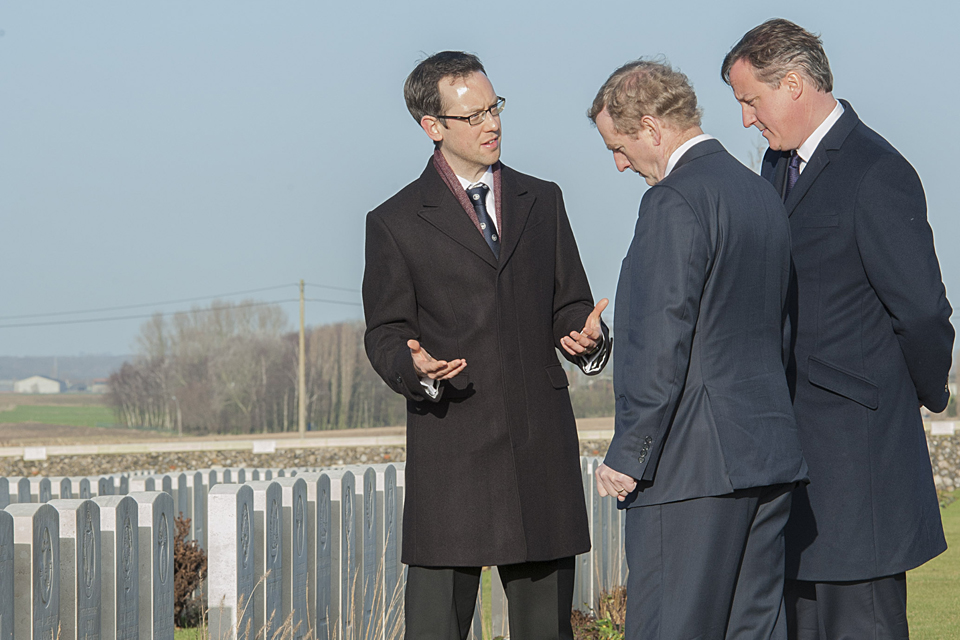 David Cameron and Enda Kenny looking at graves in Ypres