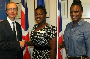 Photo collage of (from left) Colin Dick, Deputy British High Commissioner, Shena-Ann Ince and Jihan Williams.
