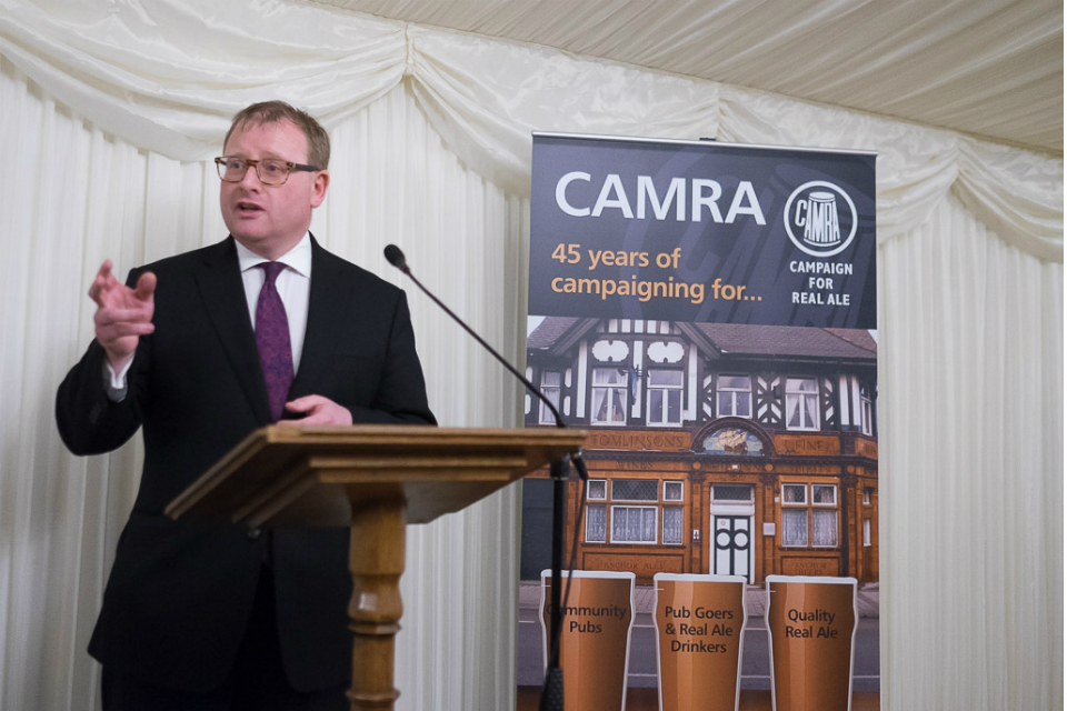 Community Pubs Minister Marcus Jones speaking at the Campaign For Real Ale Parliamentary reception