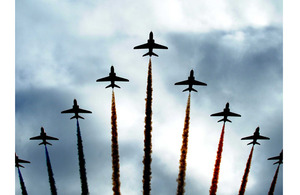The Red Arrows display team in their 'Big Battle' formation (stock image)