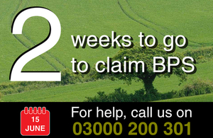 Graphic showing '2 weeks to go' and giving the Rural helpline number (03000 200 301)