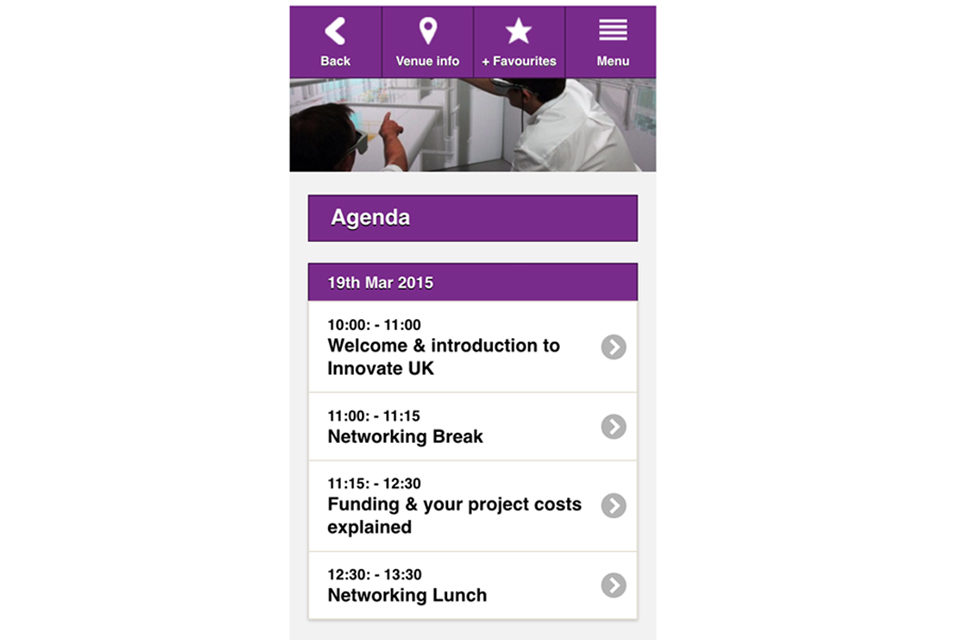 Image of Innovate UK's new events app