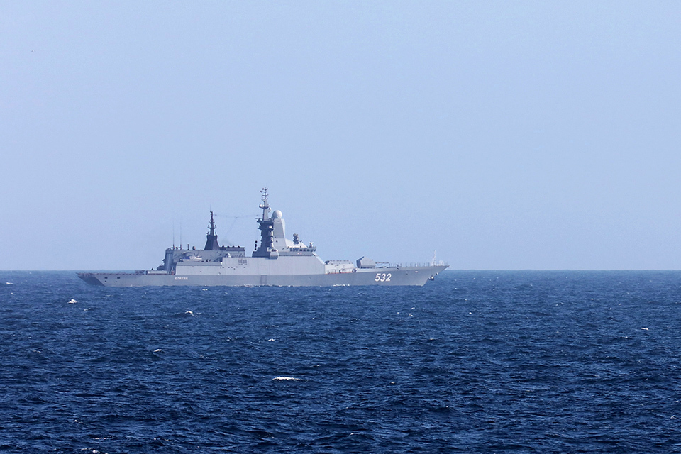 HMS Sutherland escorts two Russian warships past UK coastline