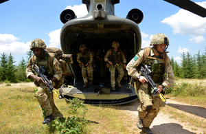 Members of 16 Air Assault Brigade exit a helicopter during the training exercise [Picture: Corporal Andy Reddy RLC, Crown copyright]