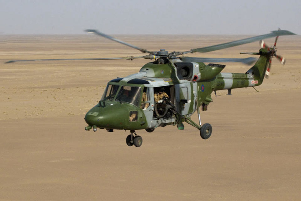 A Lynx Mk9A helicopter flying over Afghanistan 
