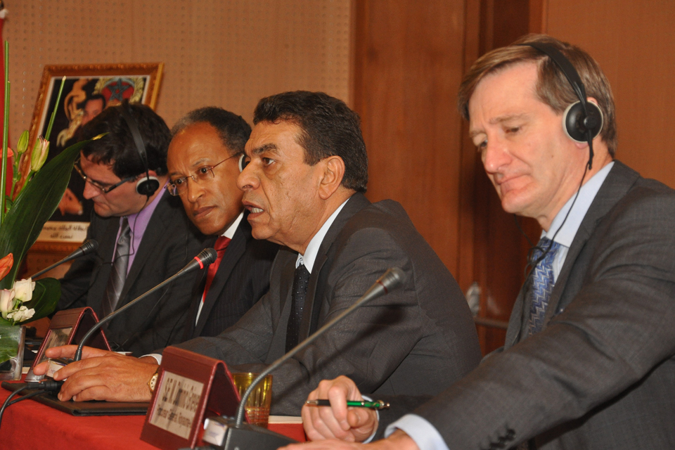 Dominic Grieve, UK Attorney General, takes part in press conference at Arab Forum for Asset Recovery in Marrakesh