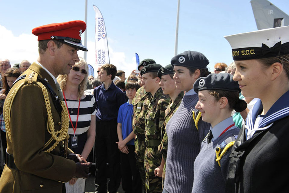 His Royal Highness Prince Edward talks to cadets at the Armed Forces Day National Event in Plymouth