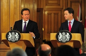 The PM and Deputy PM at a press conference. Credit: Crown Copyright.