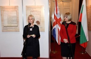 British Ambassador Emma Hopkins and Parliament Speaker Tsetska Tsatcheva open the exhibition