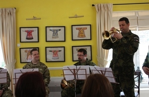 British military musicians hold a short concert for members of the Down Syndrome Association of Macedonia.