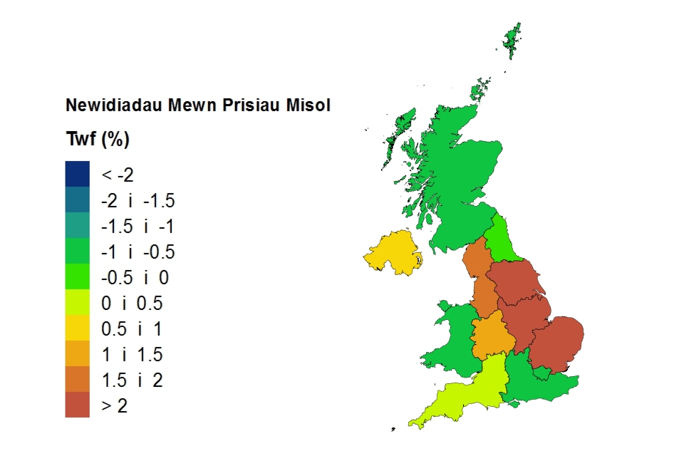 welsh Price changes by country and government office region