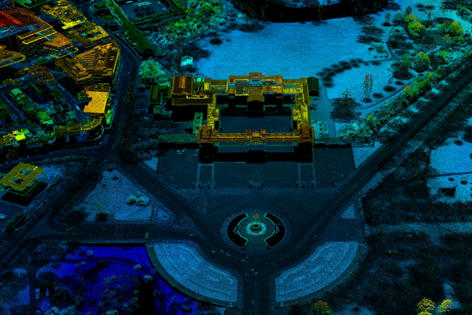 Buckingham Palace visualised using Environment Agency LIDAR point cloud data