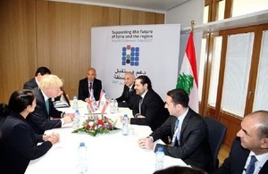 PM Hariri with Foreign Secretary Boris Johnson and International Secretary of State Priti Patel in Brussels