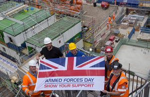 Crossrail workers, including ex-Service personnel, supporting Armed Forces Day at the Tottenham Court Road site [Picture: Petty Officer (Photographer) Derek Wade, Crown copyright]