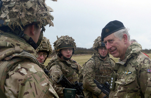 The Prince of Wales talking to soldiers from 1st The Queen's Dragoon Guards [Picture: Corporal Barry Lloyd RLC, Crown copyright]