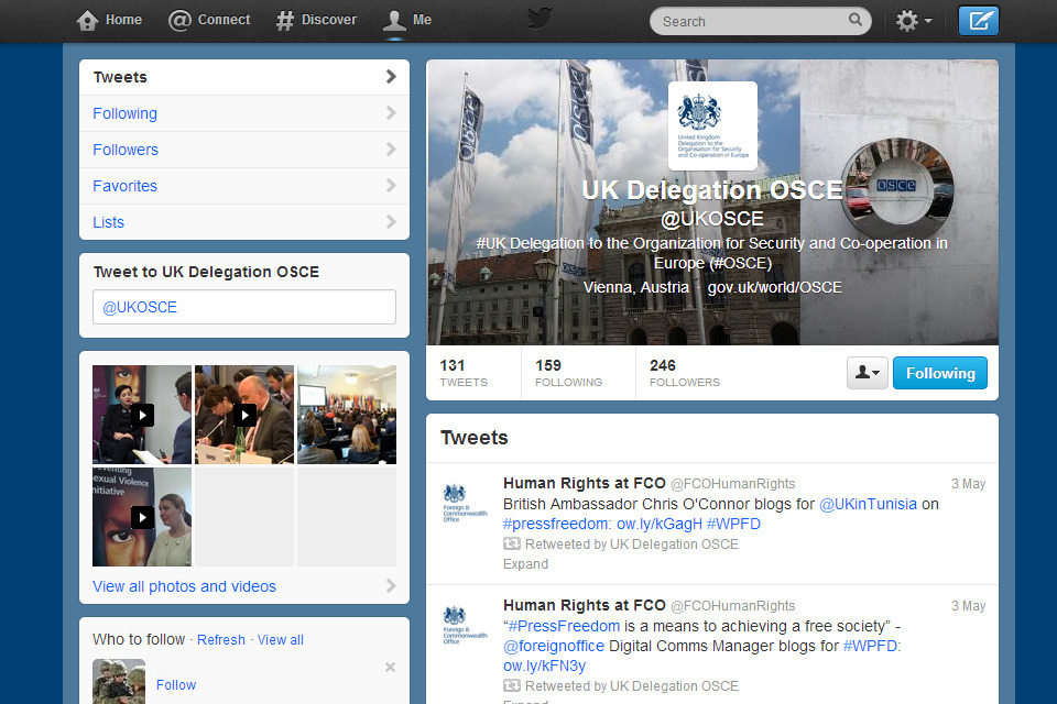 UK Delegation to the Organization for Security and Co-operation in Europe on social media - GOV.UK
