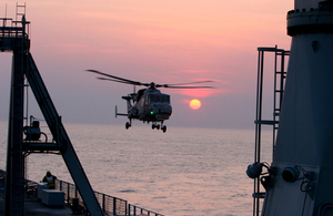 Wildcat helicopter lands on RFA Mounts Bay