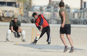 An Afghan batsman makes contact with the ball [Picture: Sergeant Barry Pope, Crown copyright]