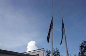 British flag at half-mast in Kigali in memory of victims of 1994 genocide