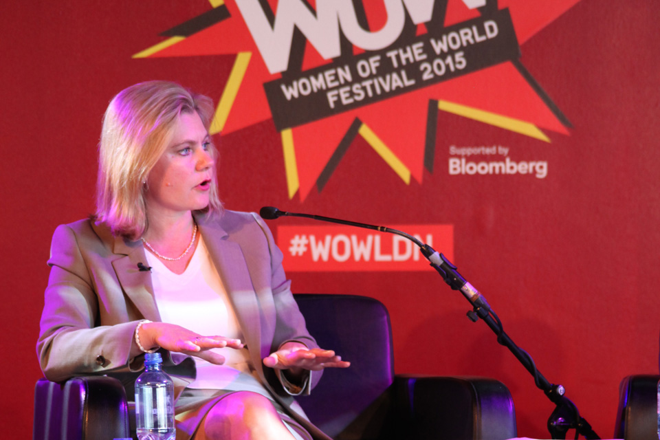 Justine Greening speaking at the Women of the World Festival. Picture: Lindsay Mgbor/DFID