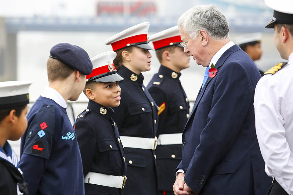 The Defence Secretary spoke to members of the Sea Cadets at HMS President