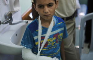 A boy with a fractured arm.