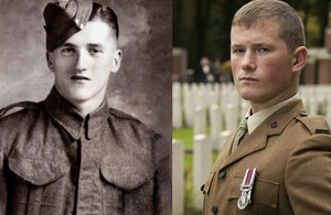Private Lewis Curtis of 5th Battalion The Wiltshire Regiment and his great-nephew, Rifleman Richard Edwards of 5th Battalion The Rifles