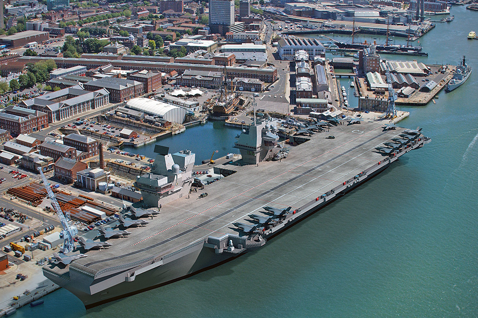 A computer generated image (CGI) of one of the two new Royal Navy aircraft carriers. Crown Copyright.