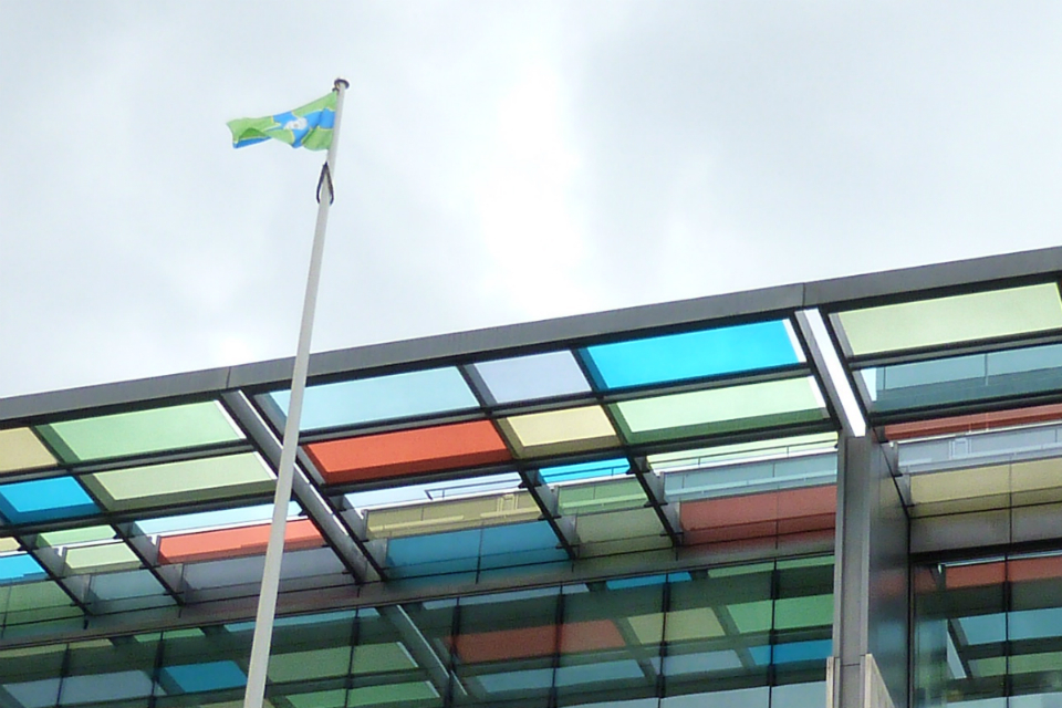 Flags of the Historic Ridings of Yorkshire fly above DCLG's new home