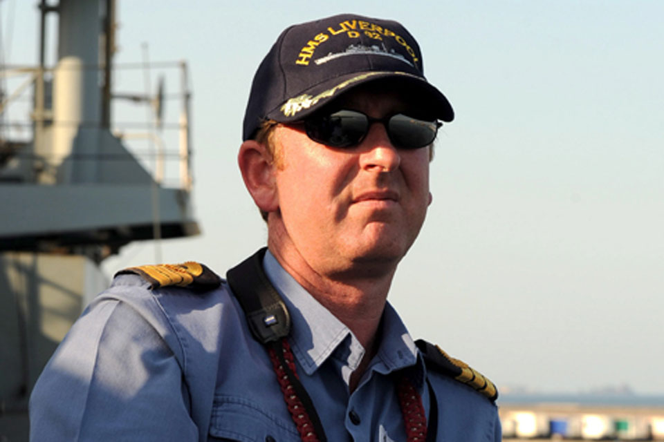 Commander Colin Williams, HMS Liverpool's Commanding Officer, during the ship's deployment to Libya