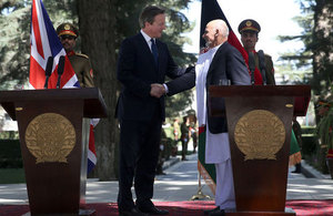 David Cameron meets President Ghani at the presidential palace in Kabul, Afghanistan, Friday, Oct. 3, 2014.