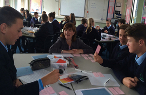 Nicky Morgan with students in a classroom