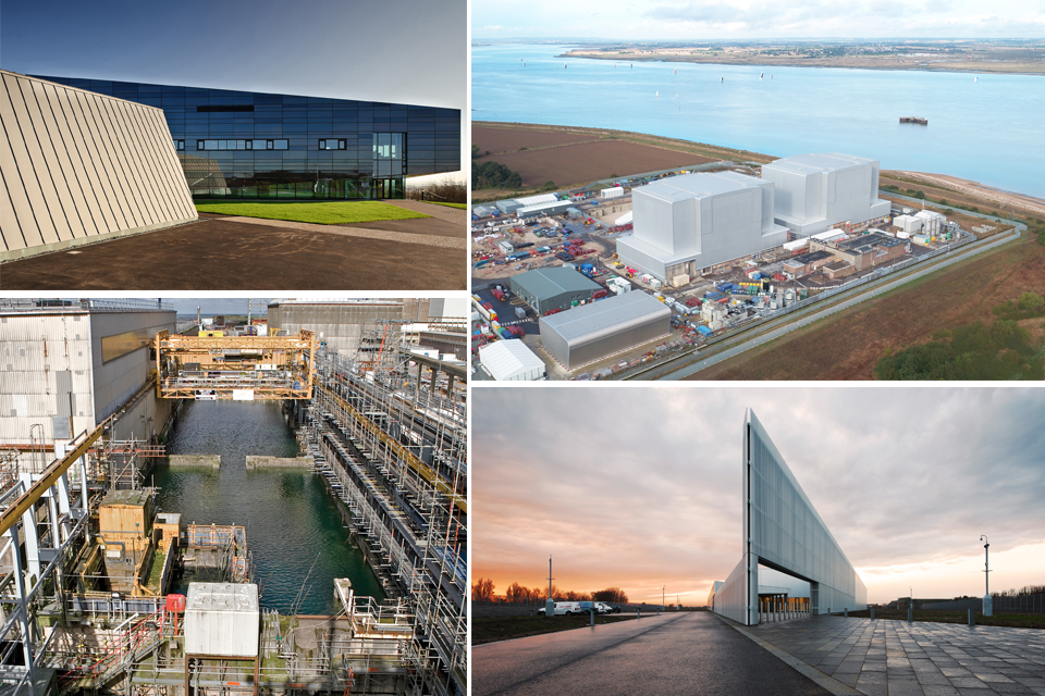 Top left: Dalton Cumbrian Facility (DCF); top right: Bradwell site in Essex; bottom left: Sellafield legacy pond; bottom right: Nucleus, archive in Wick