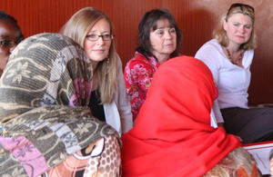 Justine Greening pictured meeting with Syrian refugee women and aid workers in Lebanon. Photo: British Embassy Beirut