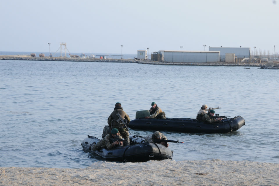 Royal Marines from 45 Commando demonstrate their amphibious skills