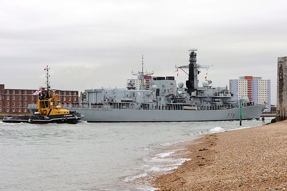HMS Kent sails into Portsmouth Harbour