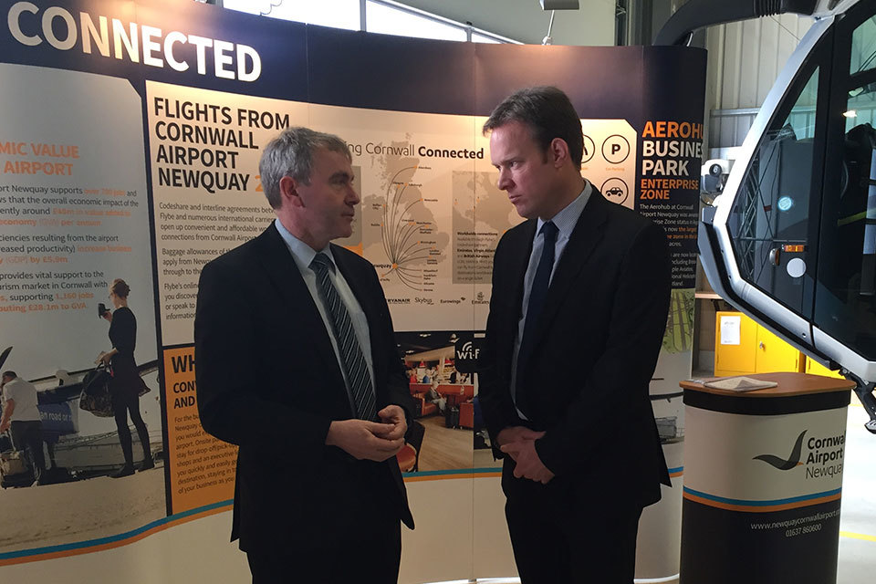 Robert Goodwill tours Cornwall Airport Newquay and opens Aerohub Business Park