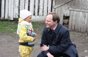 British Ambassador Martin Harris meets Roma children in Frumusani, Romania