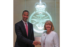 Minister for Defence Procurement Harriett Baldwin discussed the MOD's joint initiative with Boeing International President Marc Allen. Crown Copyright