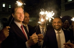 Nick Clegg with sparklers at Diwali reception